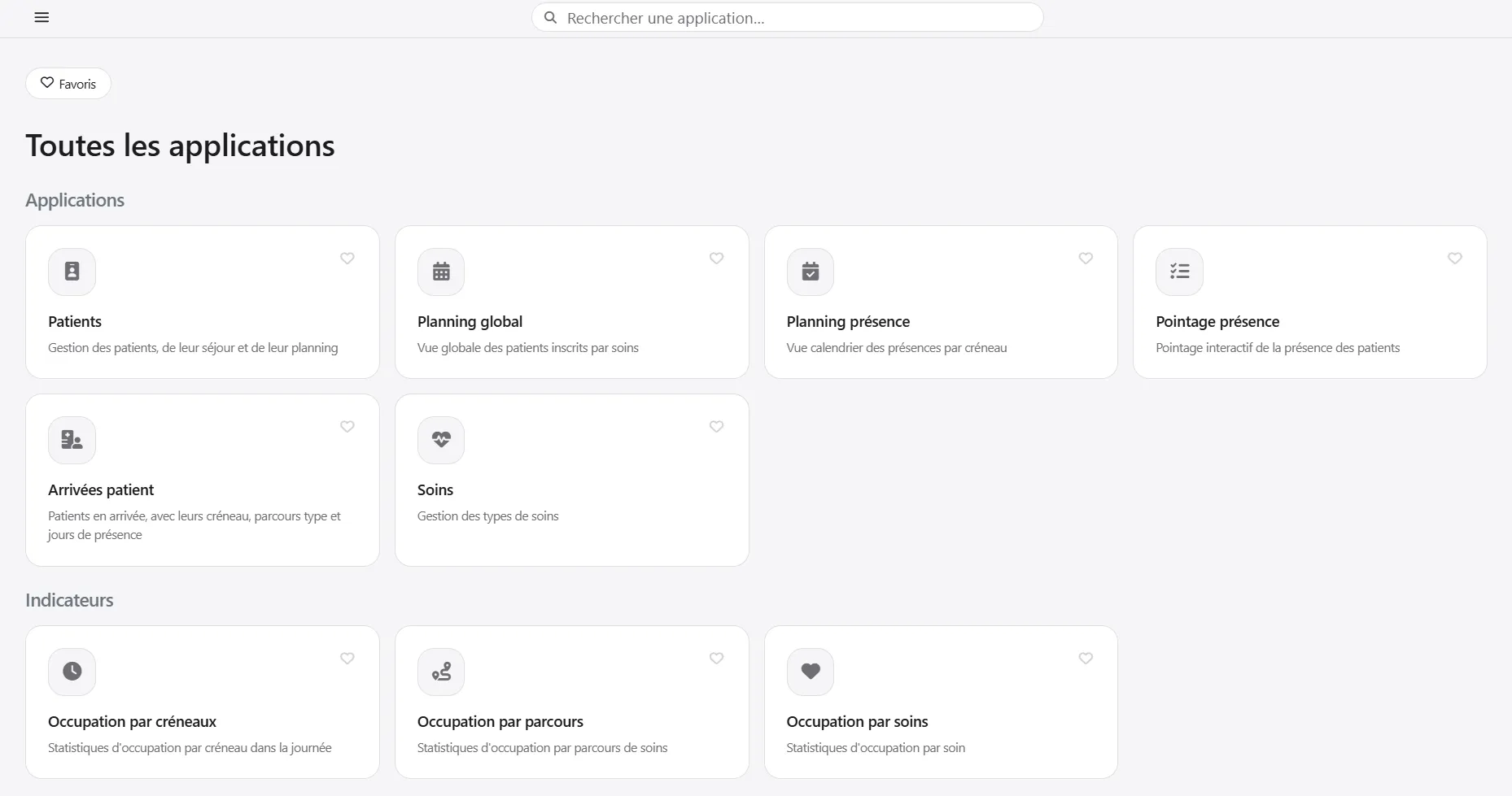 Tableau de bord HOP — toutes les applications